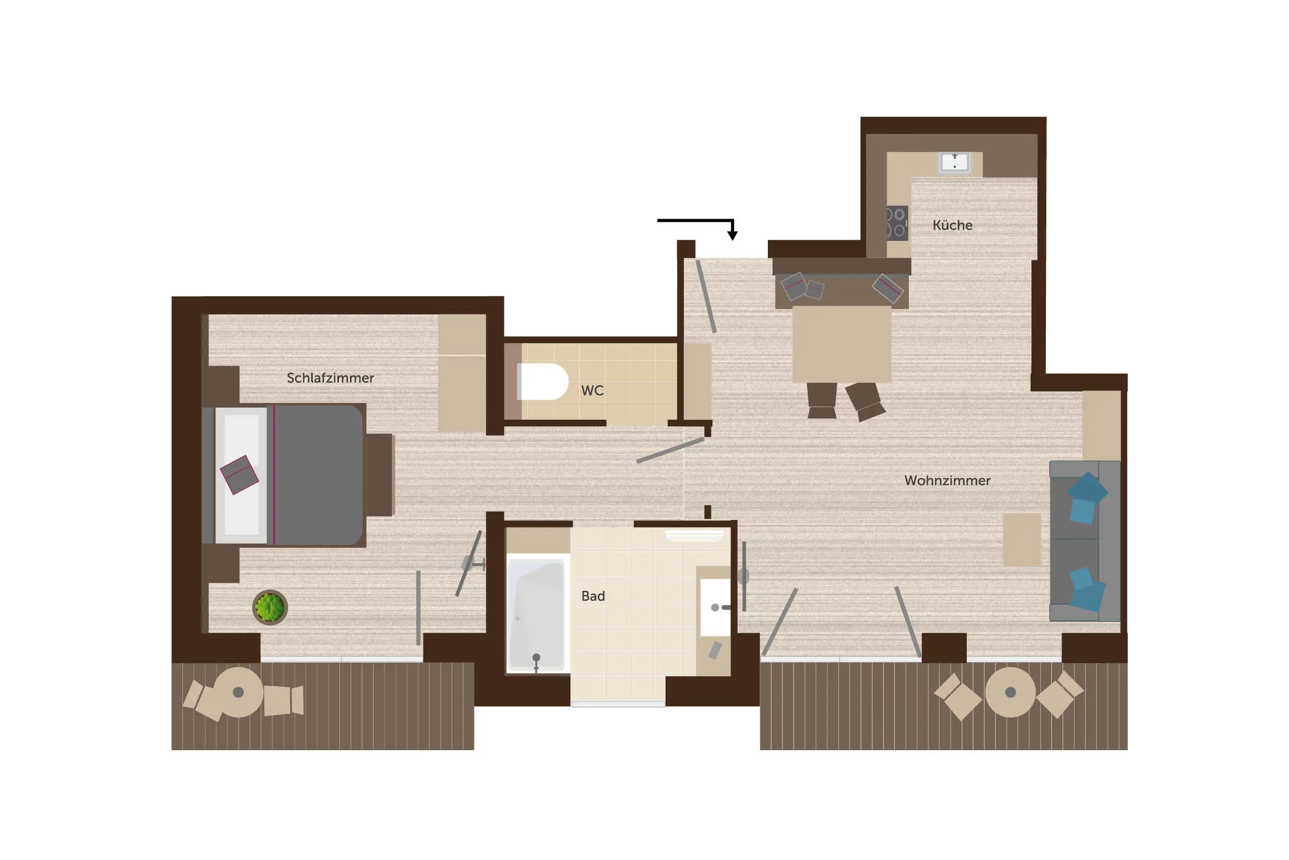 Grundriss 2er Appartement, ca. 50 m², stoanmandl