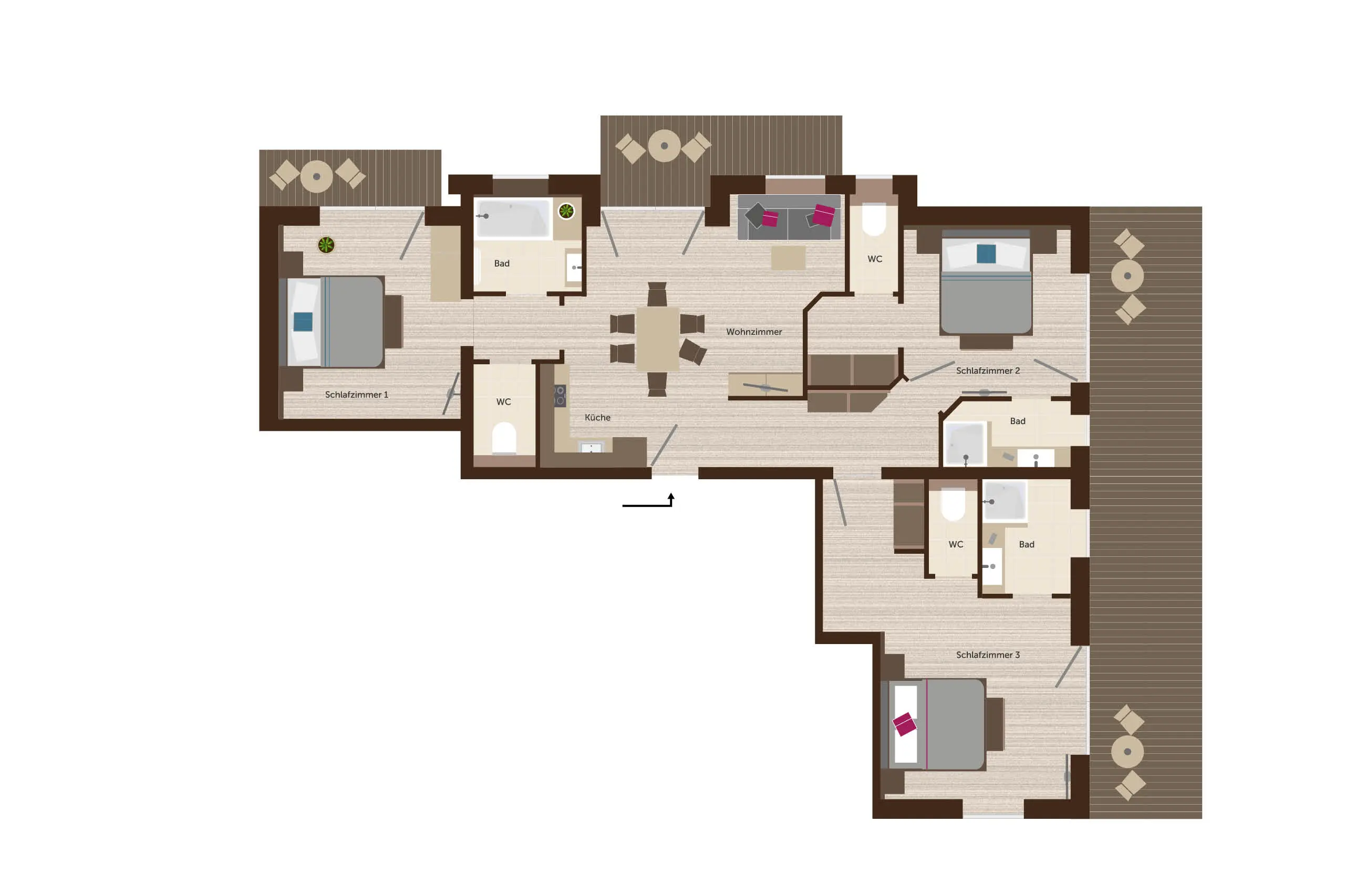 Grundriss 6er Appartement, ca. 100 m², stoanmandl