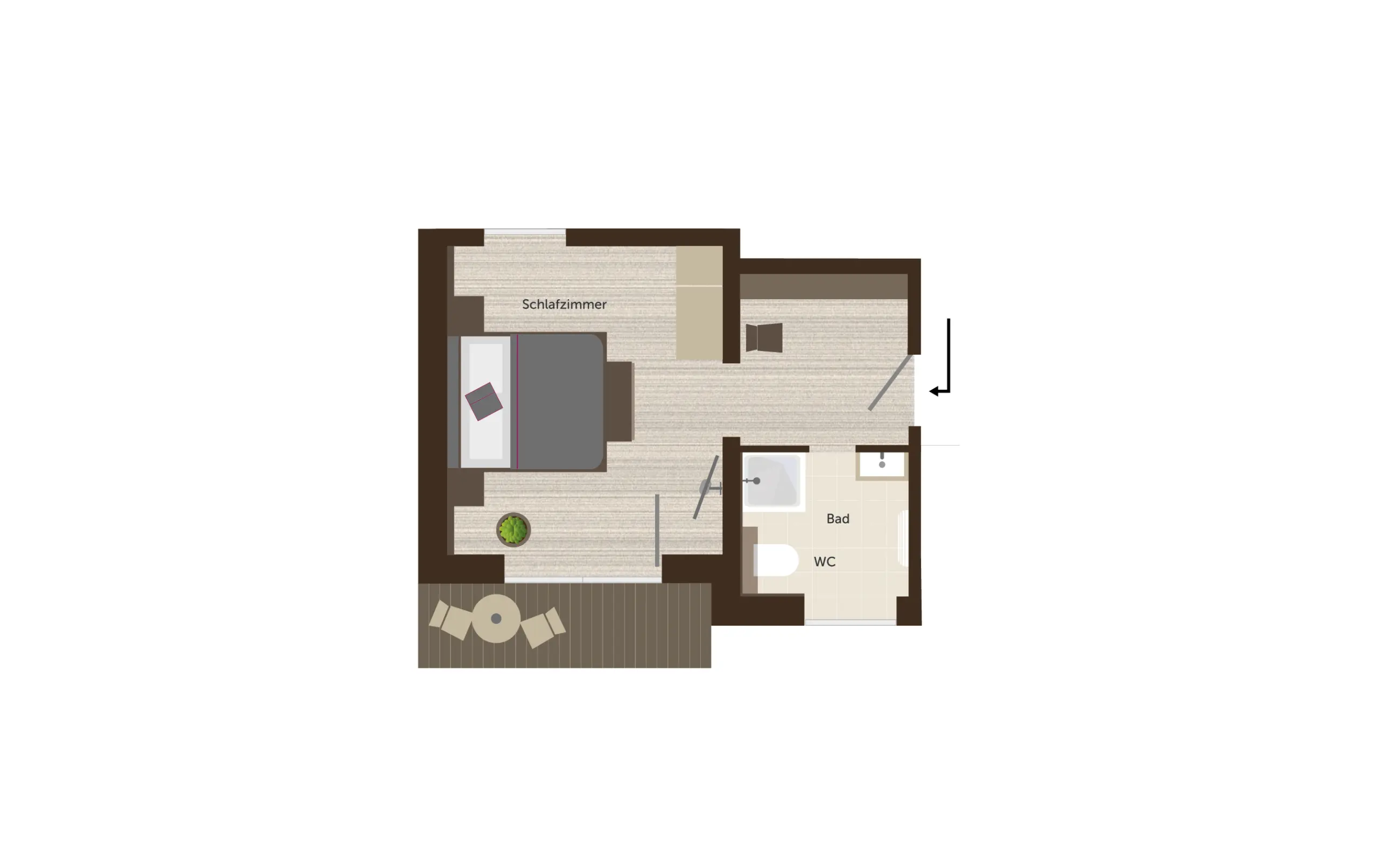 Grundriss Cozy Double Room, ca. 20 m², stoanmandl